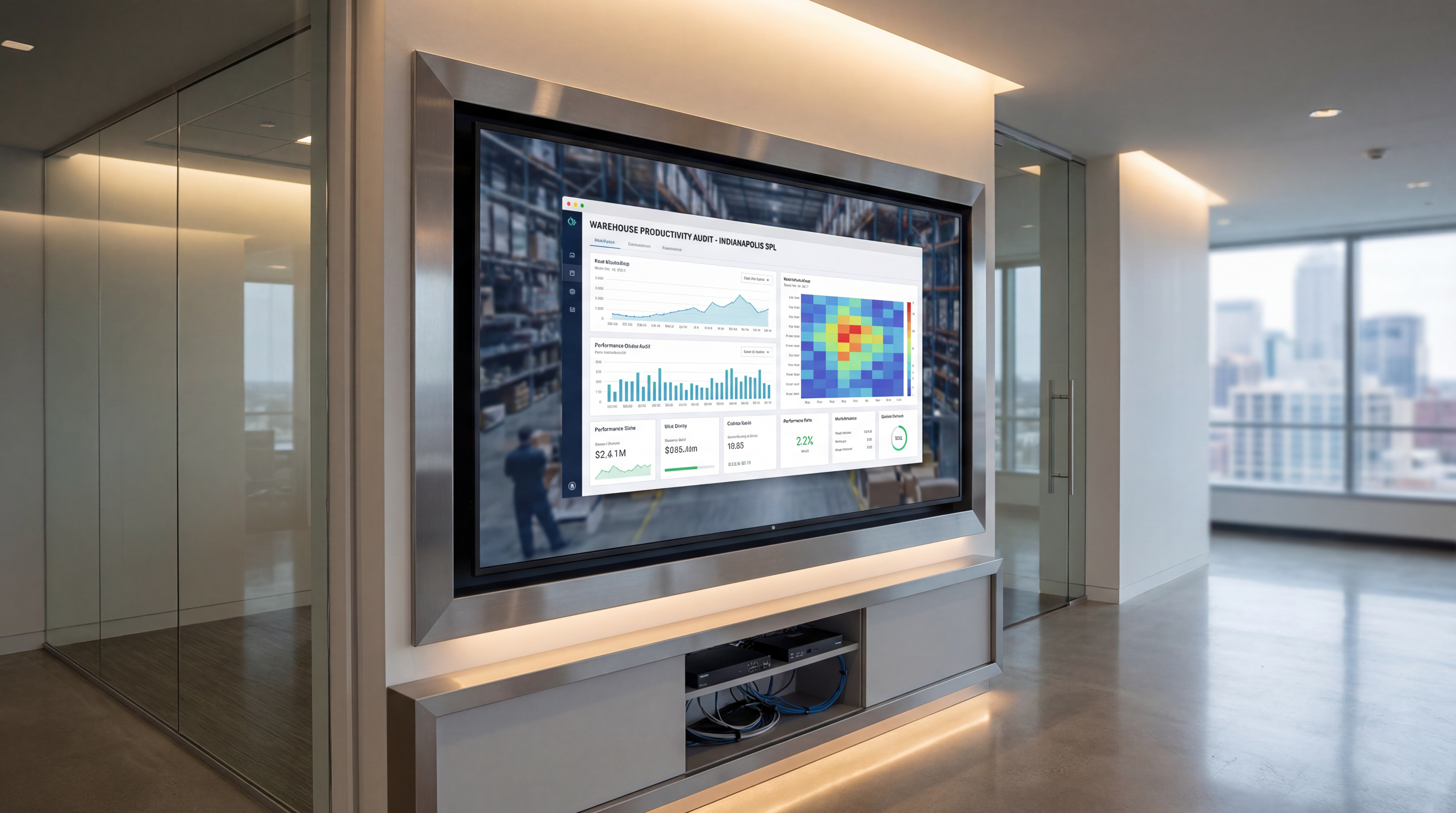 3PL operations team reviewing warehouse productivity audit dashboards in Indianapolis