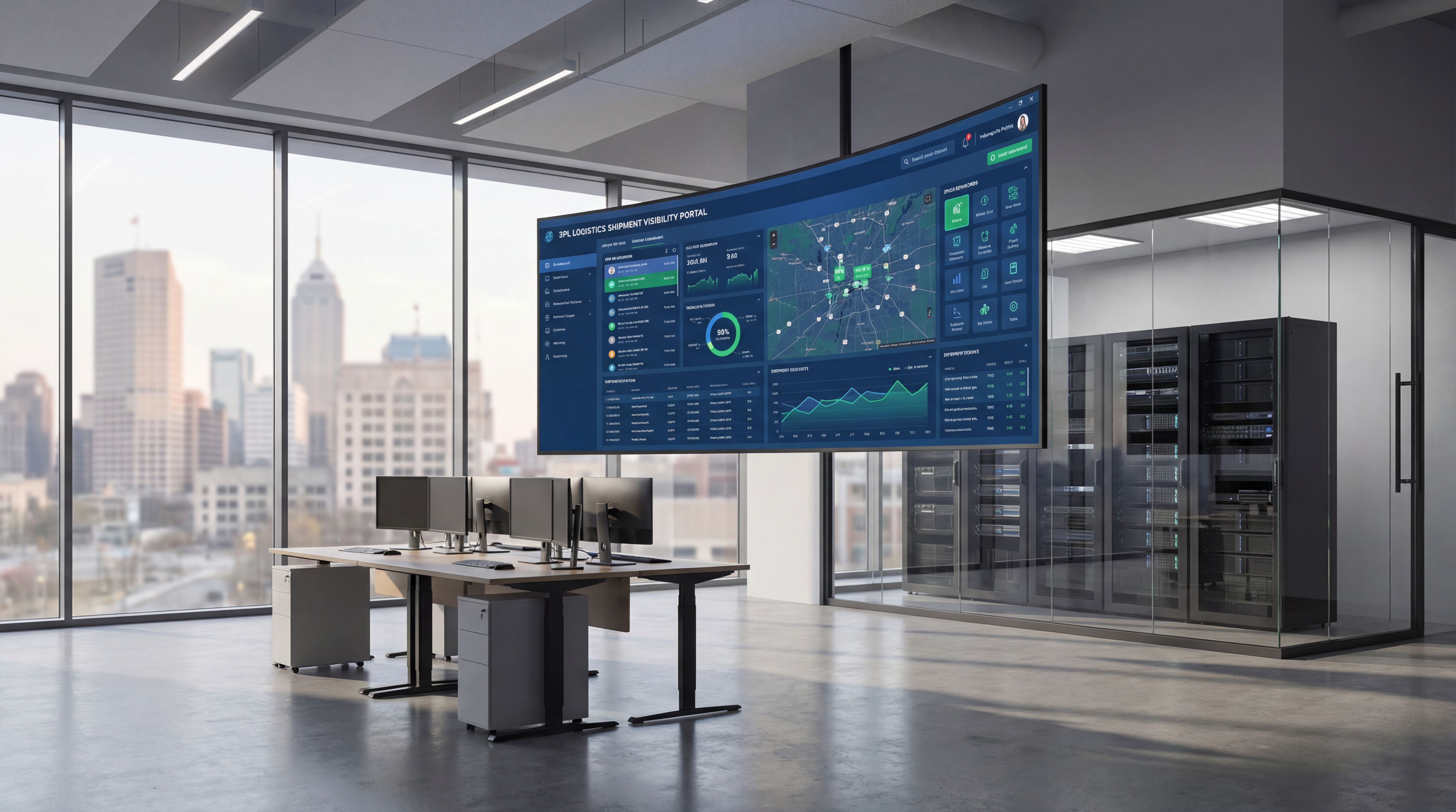 3PL operations team reviewing shipment visibility portal dashboards in Indianapolis