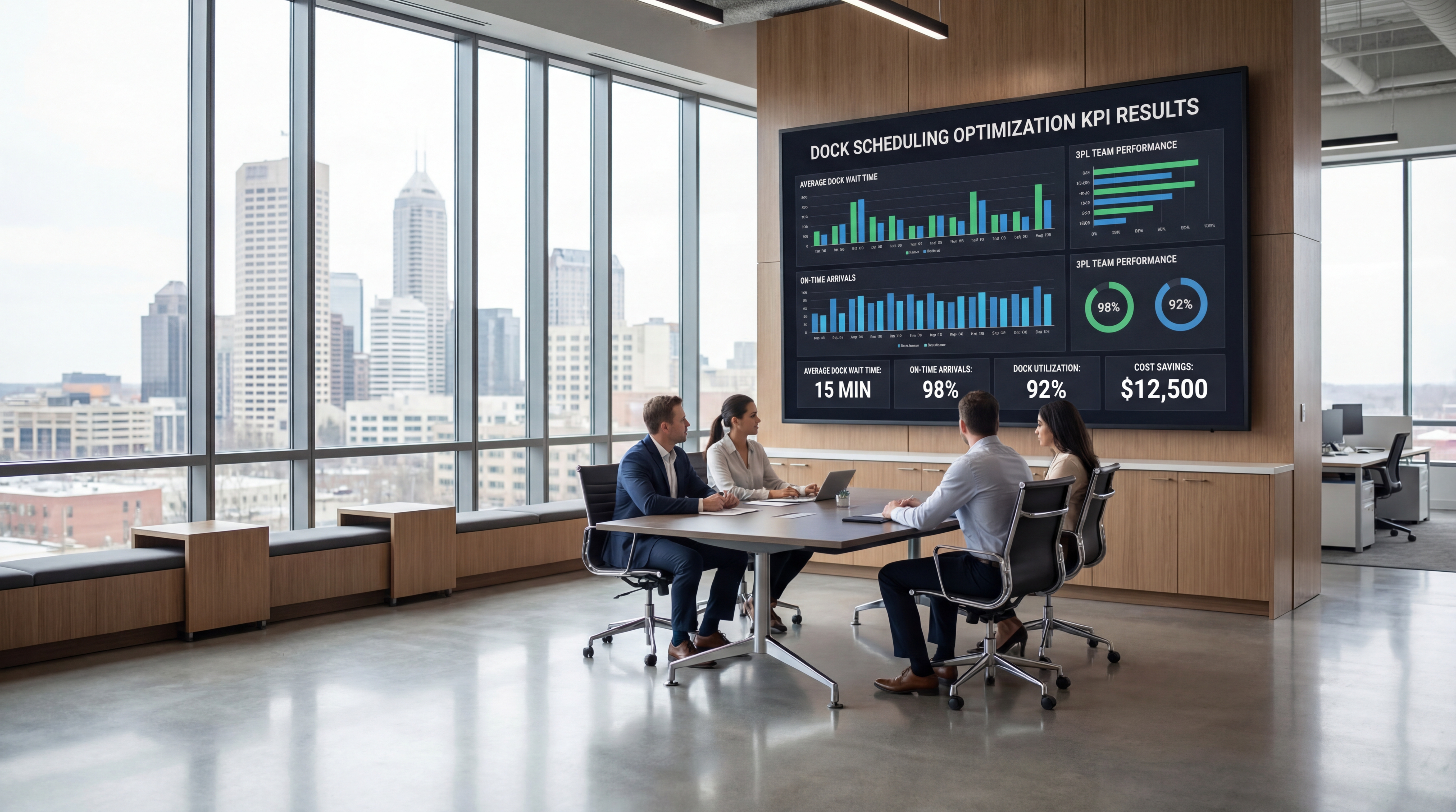 Dashboard showing dock scheduling optimization KPIs and exceptions