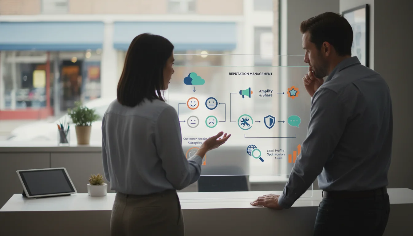 Team mapping review response workflow for local reputation management