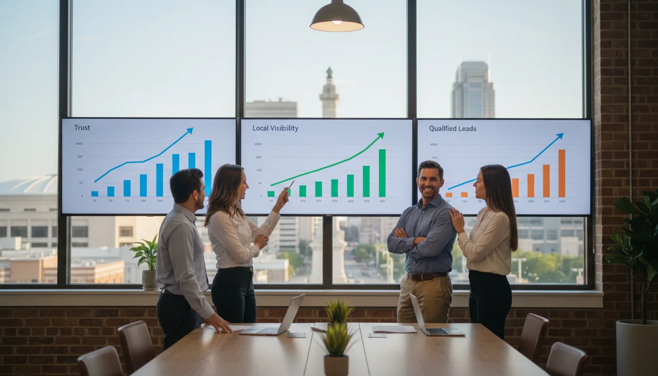 Indianapolis team reviewing improved local trust and lead quality metrics