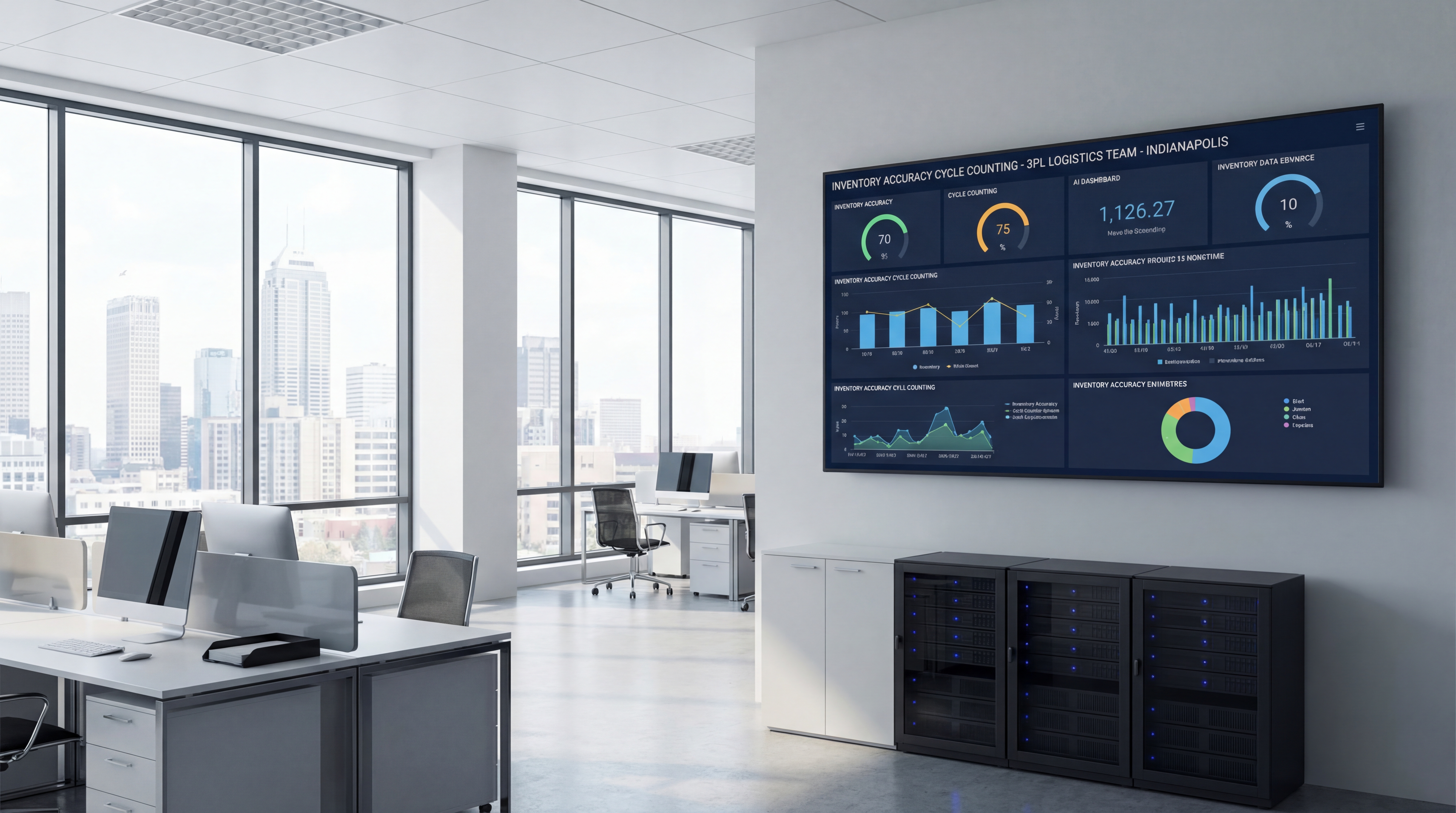 3PL operations team reviewing inventory accuracy cycle counting dashboards in Indianapolis