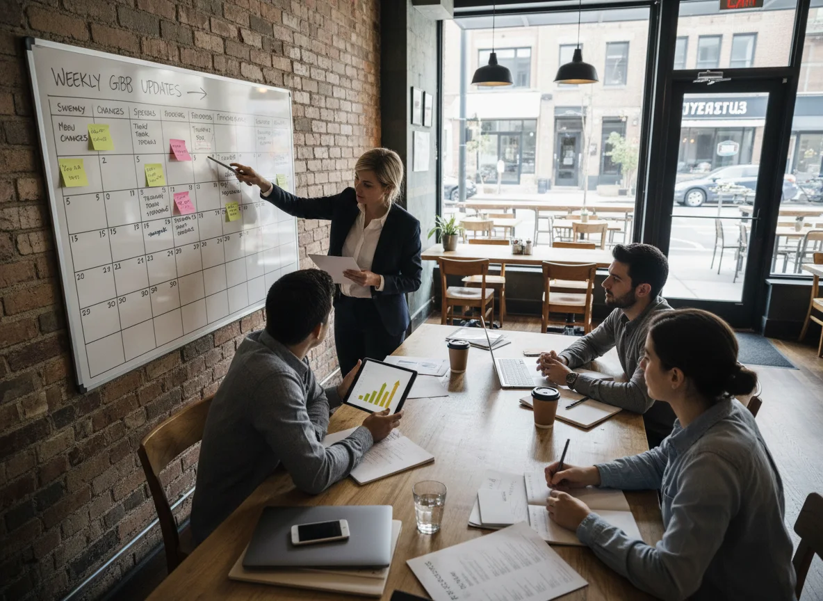 Restaurant team aligning Google Business Profile updates with weekly promo calendar