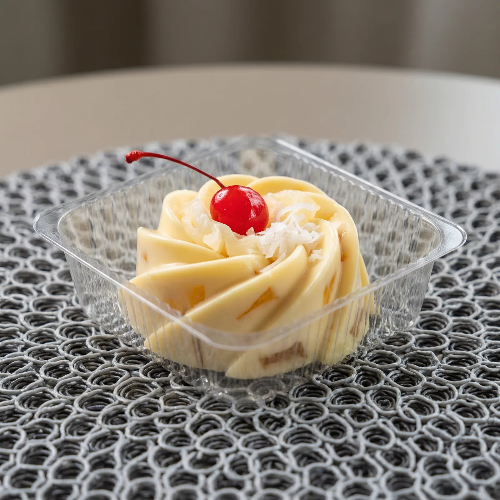 After: dessert cup with soft background blur and clearer topping detail