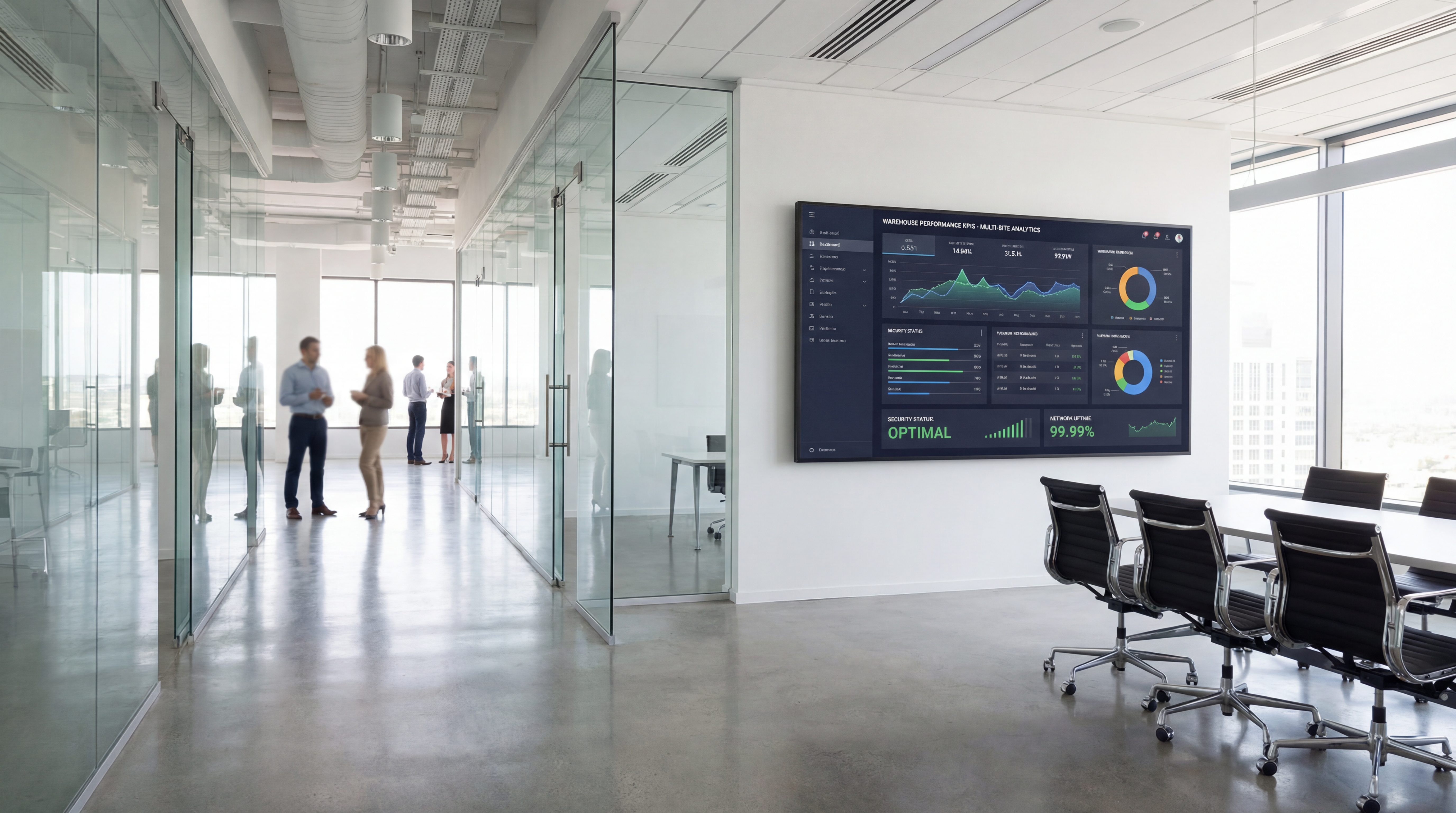 Dashboard showing multi-site warehouse analytics KPIs and exceptions