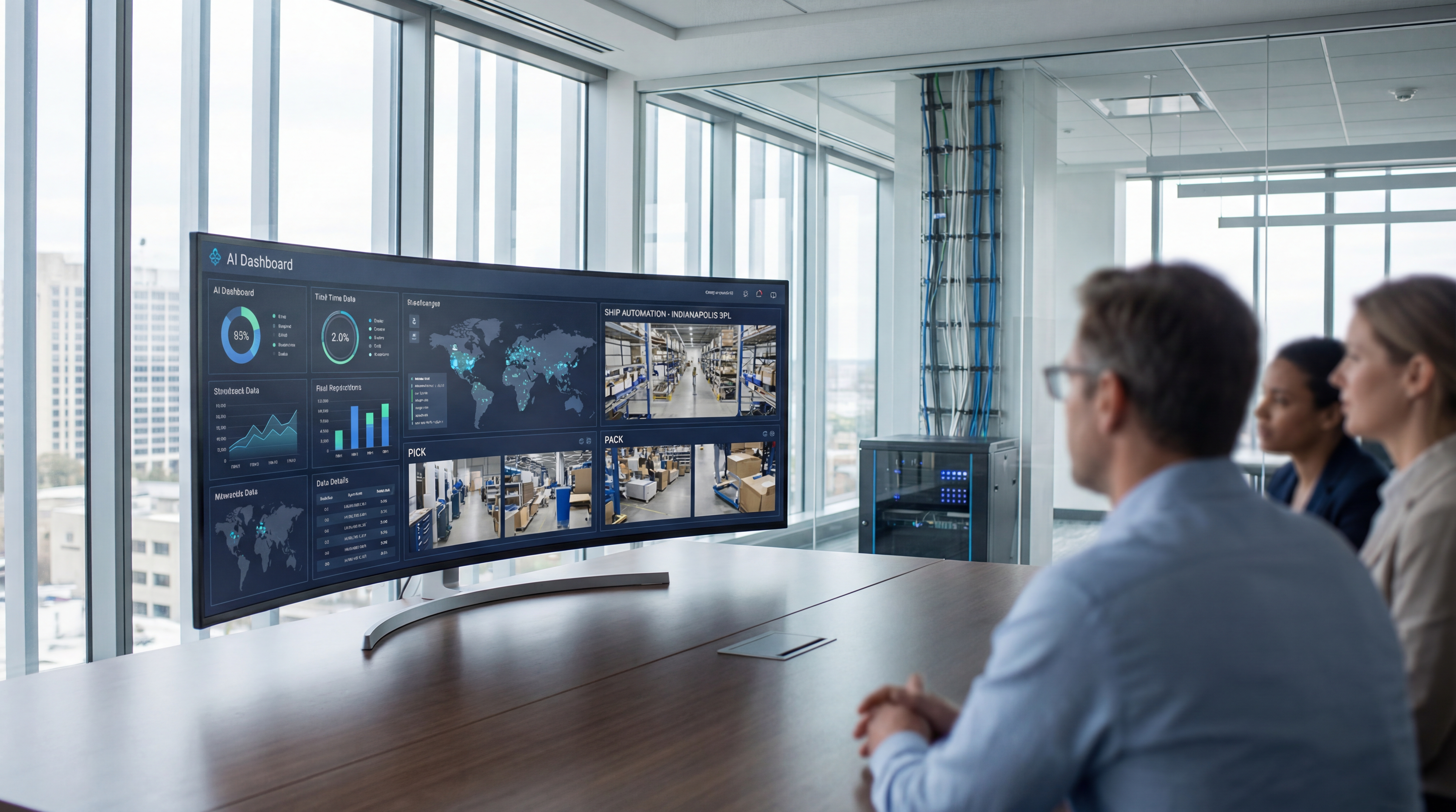 3PL operations team reviewing pick pack ship automation dashboards in Indianapolis