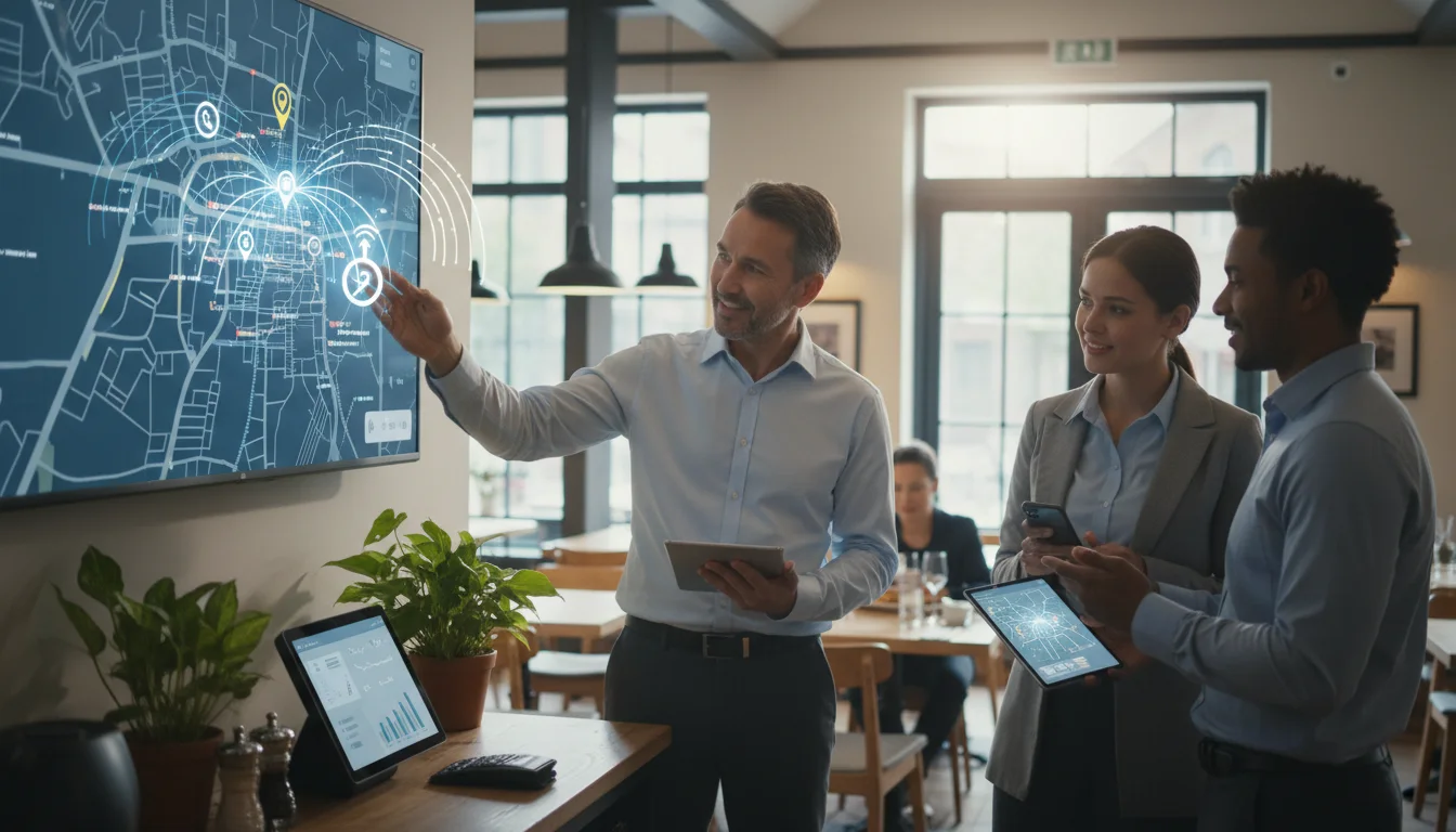 Restaurant owner checking Google Business Profile insights for calls, direction requests, and menu clicks