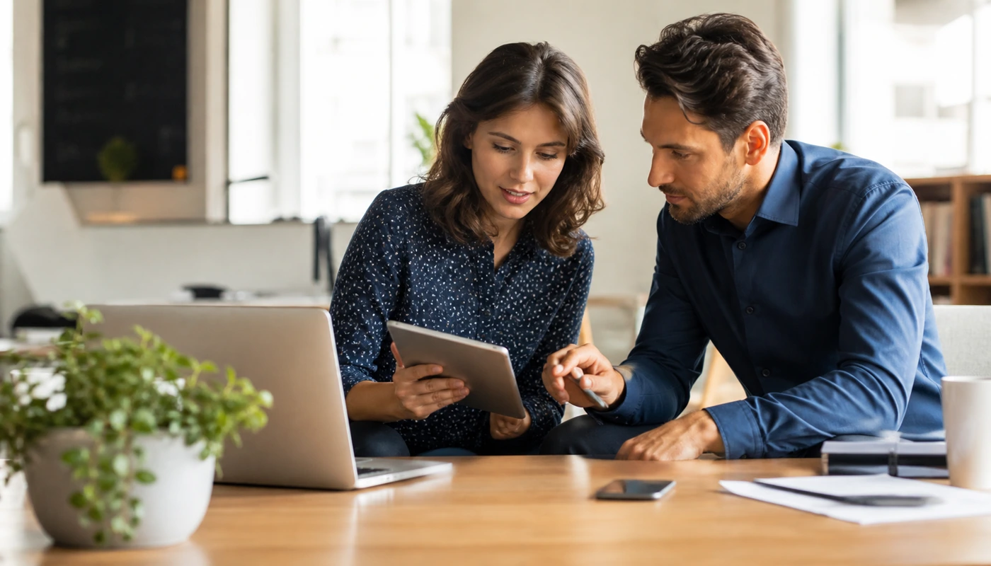 Web support specialist and local business owner reviewing website performance improvements together