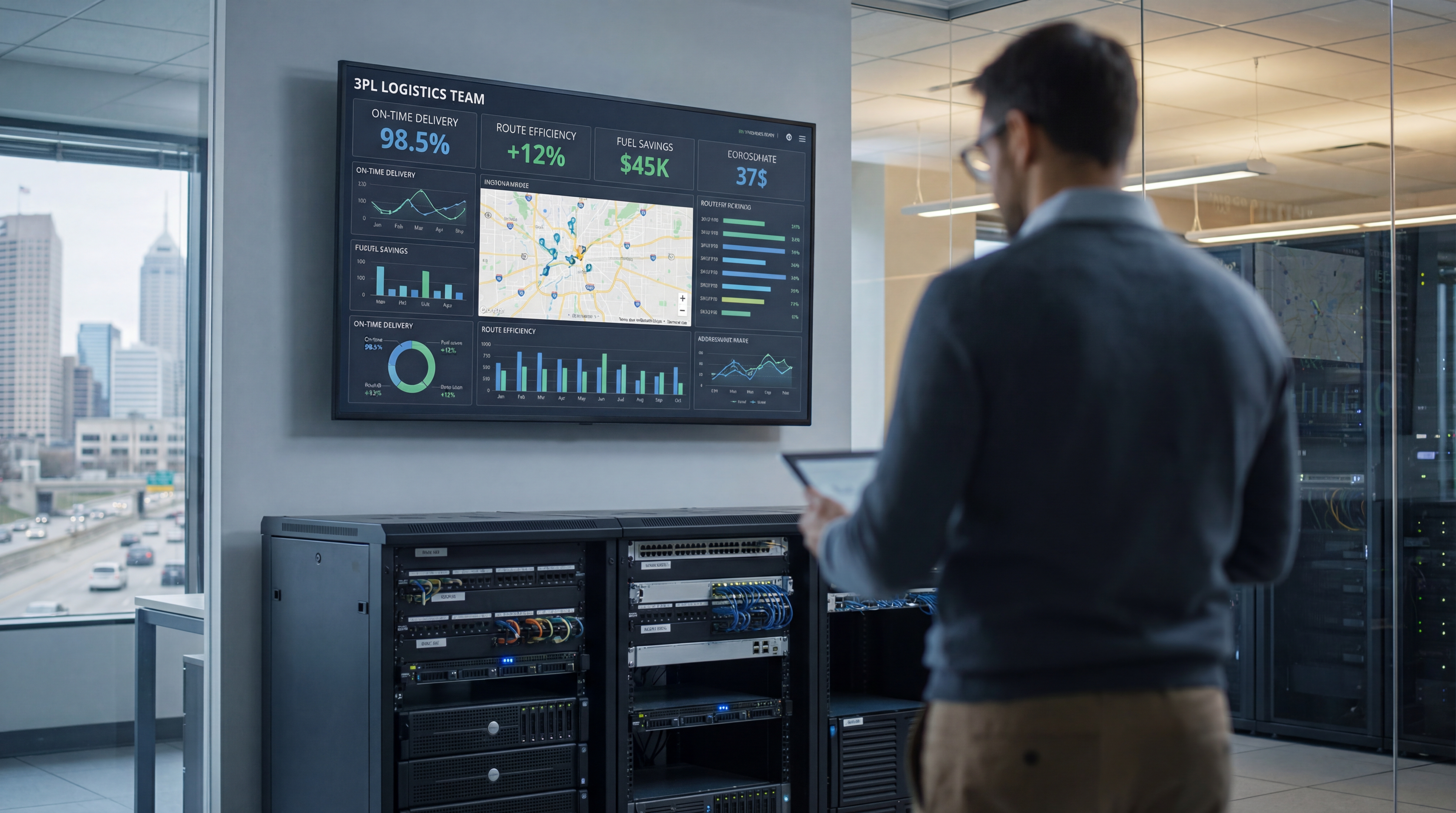Dashboard showing transportation routing optimization KPIs and exceptions