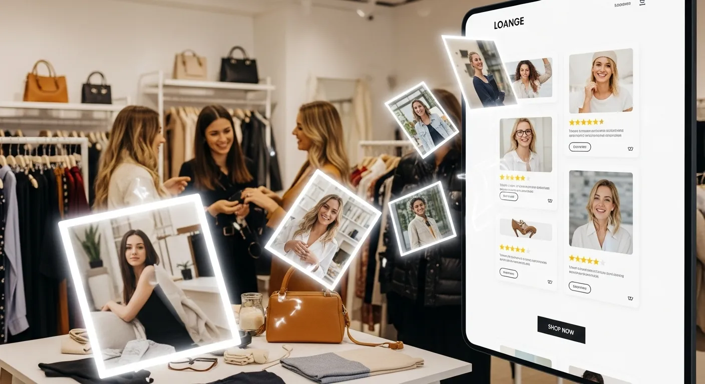 Customers taking product photos that flow into a branded landing page with testimonials