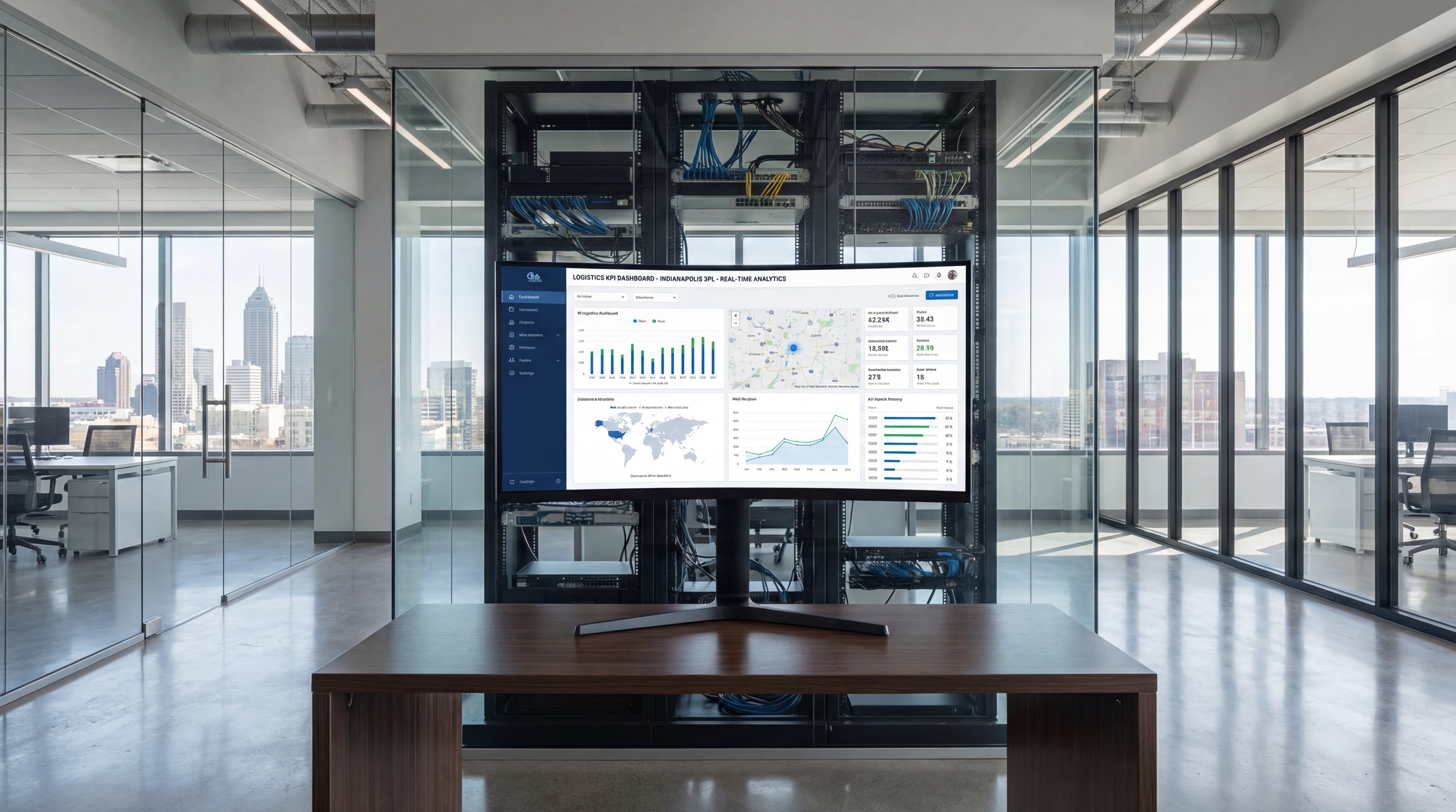 3PL operations team reviewing warehouse KPI dashboard dashboards in Indianapolis