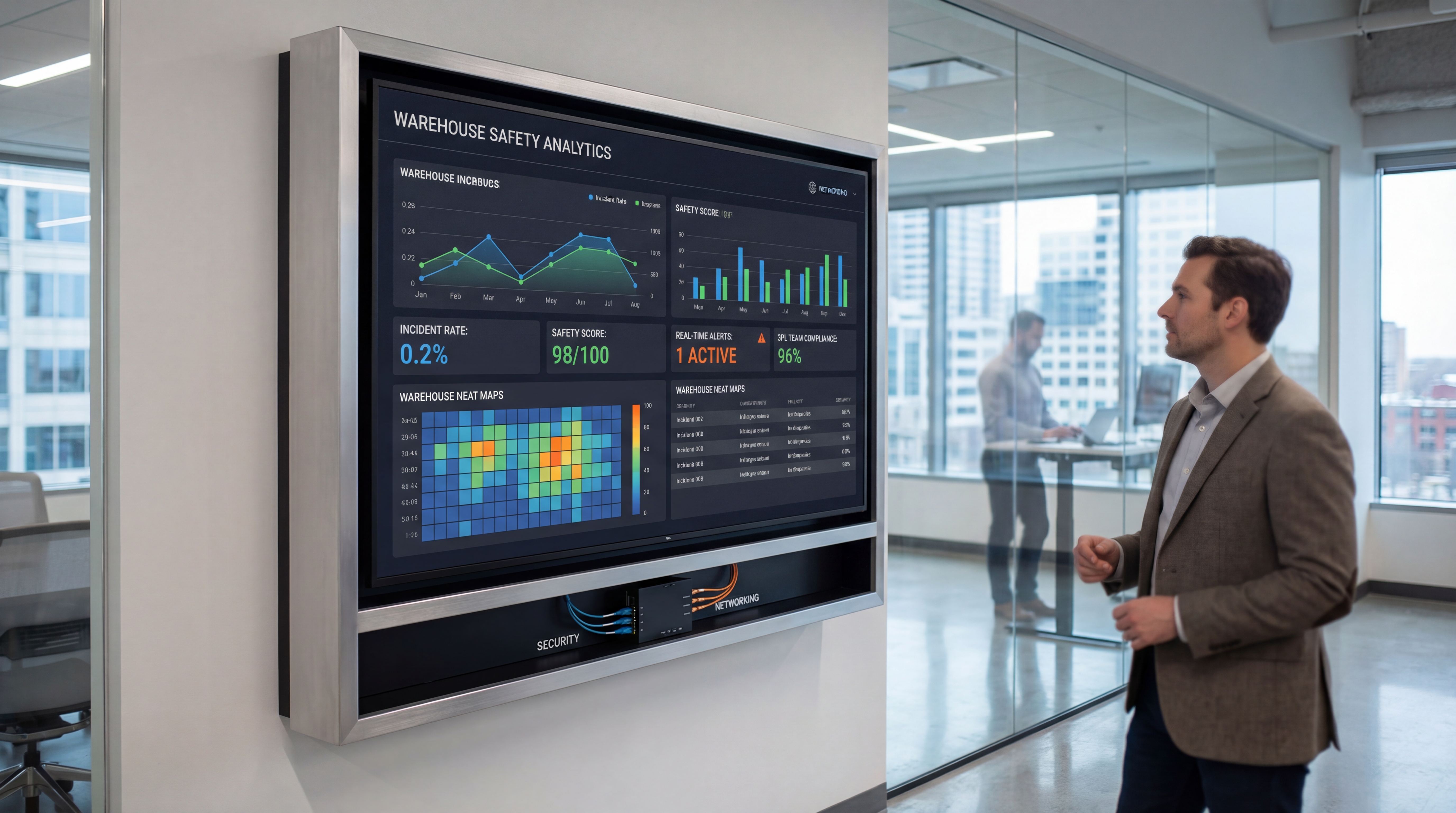 Dashboard showing warehouse safety analytics KPIs and exceptions