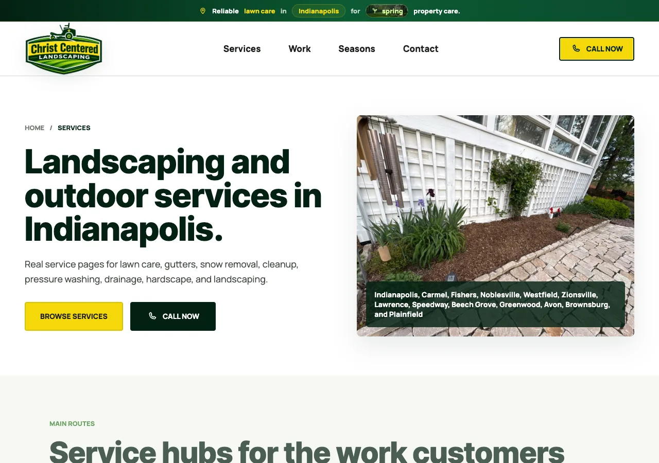 Centro de servicios de Christ Centered Landscaping para el área de Indianapolis