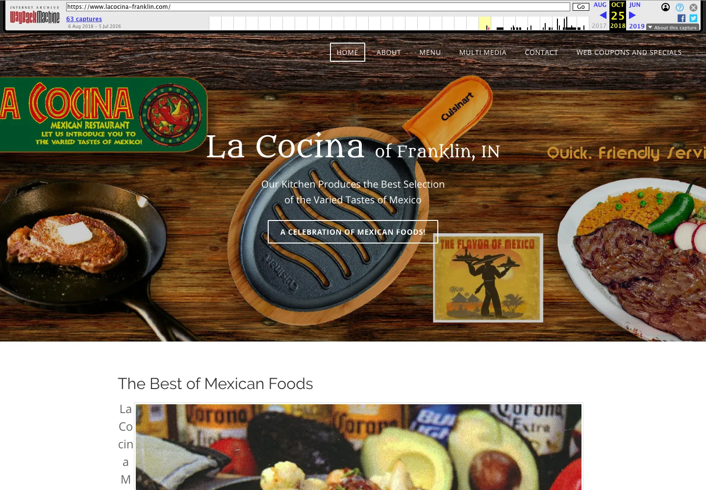 Portada archivada de La Cocina Franklin de octubre de 2018 con fondo de madera y navegación general