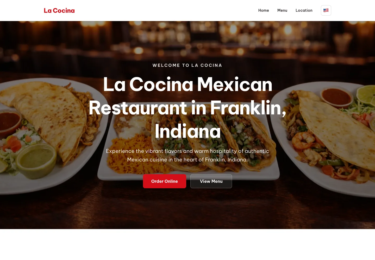 Portada actual de La Cocina Franklin centrada en comida y acciones directas de menú