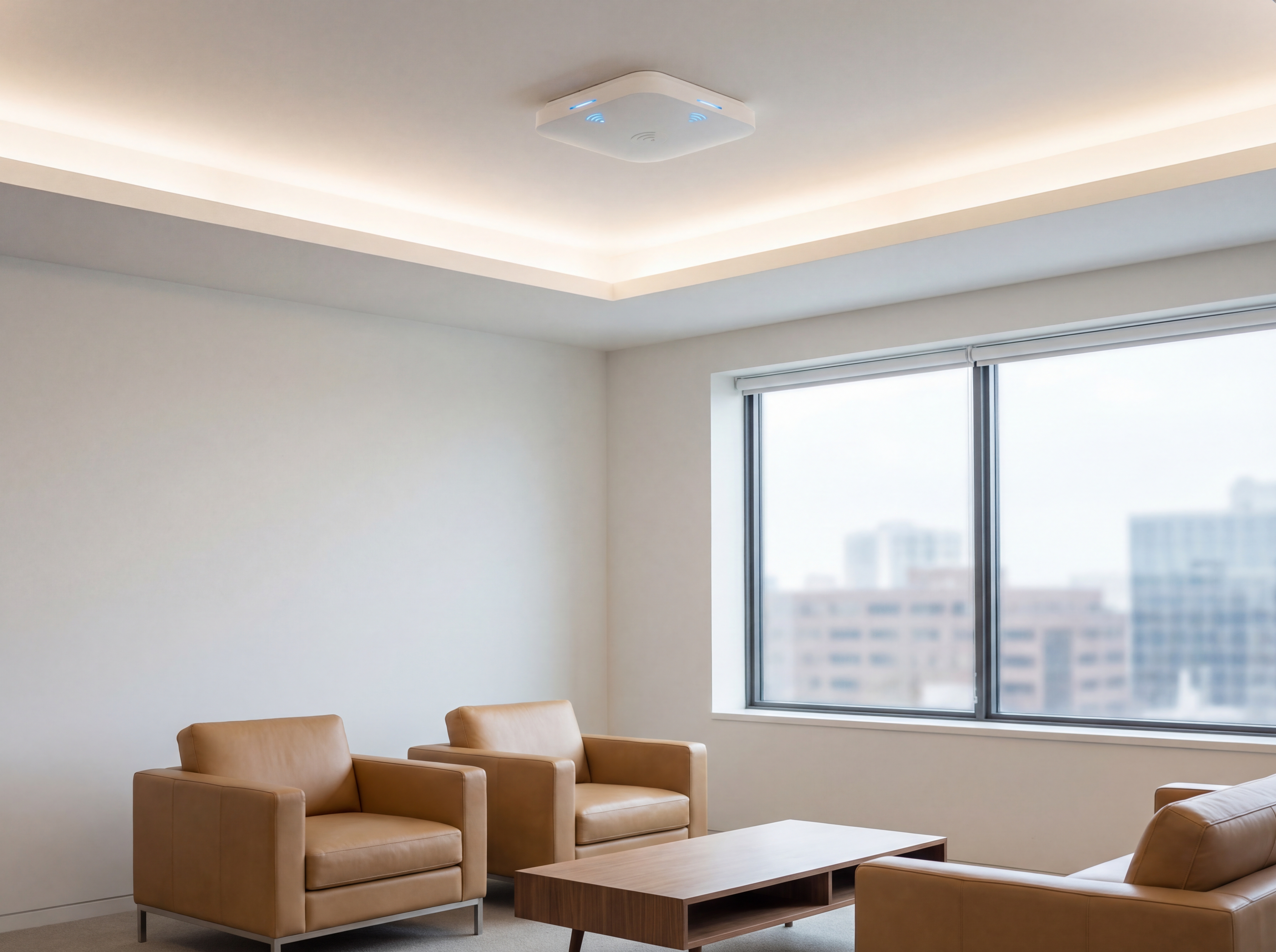 Carmel Indiana living room with discreet Wi-Fi access point and strong signal